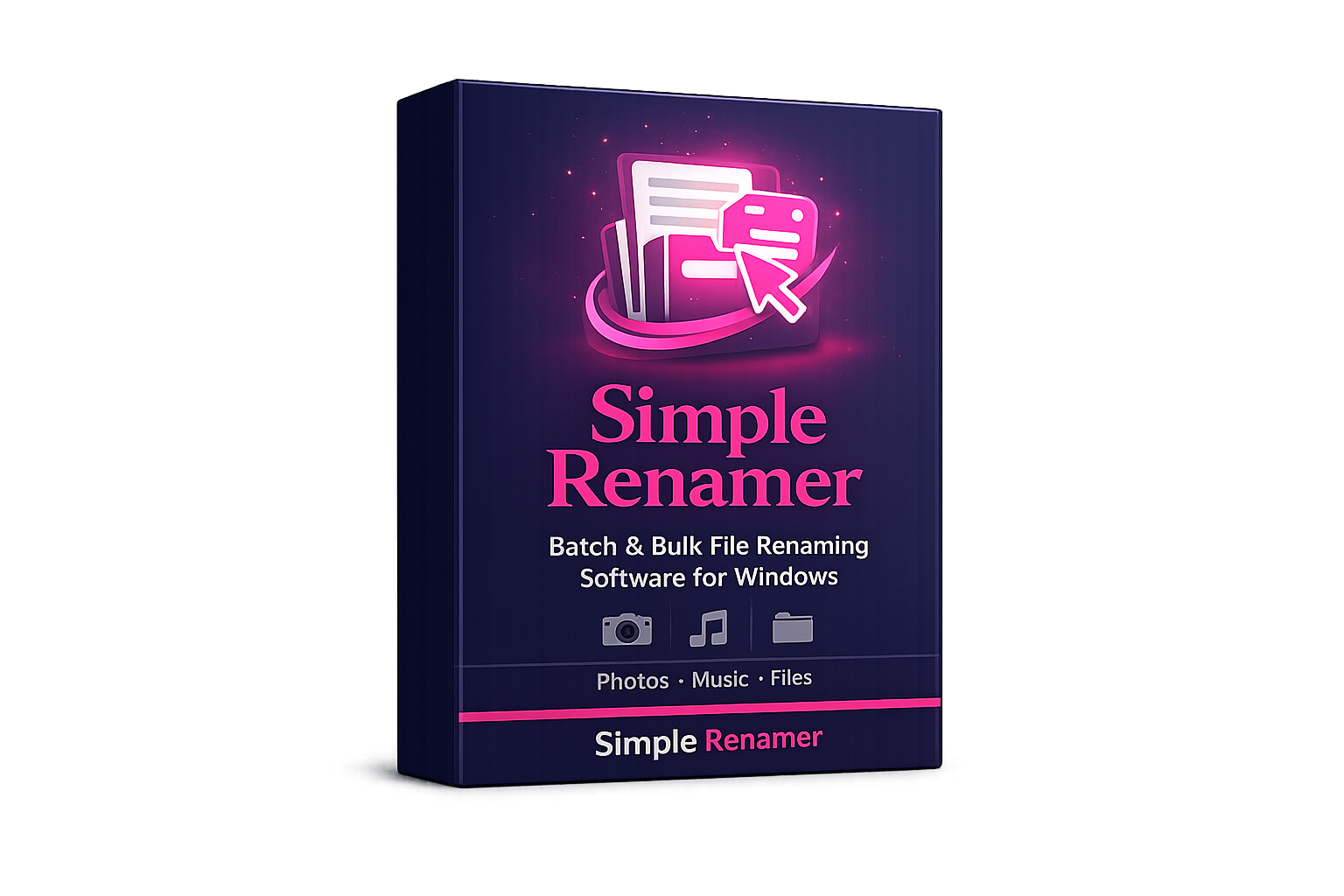 Simple Renamer batch file renaming software product box for Windows